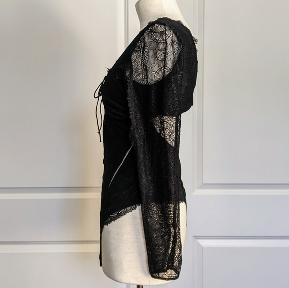 Jonathan Simkhai Intermix Bodysuit Lace Thong Long Sheer Sleeves Black M NWT - Picture 11 of 16